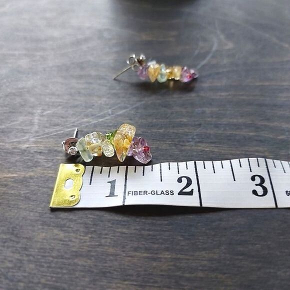Vtg mixed gemstone rainbow drop earrings - Picture 6 of 7